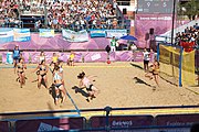 Deutsch: Beachhandball bei den Olympischen Jugendspielen 2018; Tag 3, 9. Oktober 2018; Jungs, Vorrunde, Gruppe B - Argentinien-Hongkong 2:0 English: Beach handball at the 2018 Summer Youth Olympics at 9 October 2018 – Girls Preliminary Round Group B – Argentina-Hing Kong 2:0