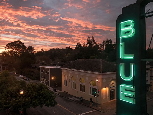 View of Larkspur at sunrise as seen from the Blue Rock Inn, formerly Hotel Merwin built in 1895