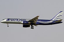 A National Airlines Boeing 757-200 approaching Dubai International Airport in 2012