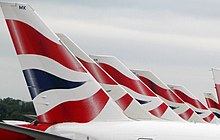 Union Jack tails of British Airways, UK's flag carrier British Airways (27078321943).jpg