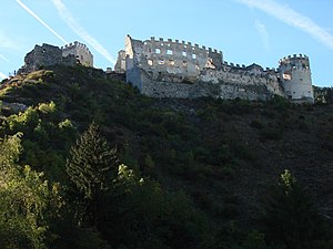 View of the castle ruins from below