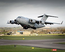 C17 Transport Aircraft Taking Off from RAF Brize Norton MOD 45156519.jpg