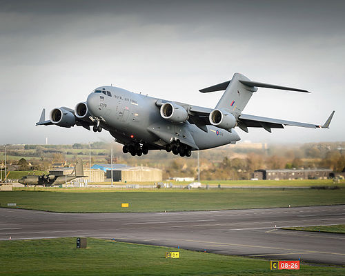 C17 Transport Aircraft Taking Off from RAF Brize Norton MOD 45156519.jpg