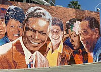 "Hollywood Jazz: 1945-1972" at Capitol Records Building in Los Angeles, CA. Restored in hand-glazed ceramic tile. Capitol Records Mural 1.jpg