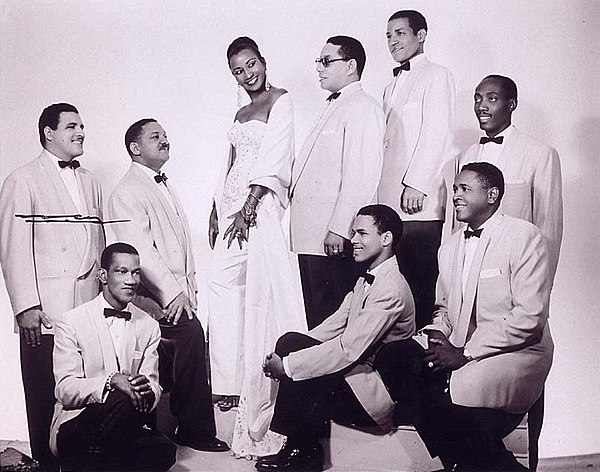 Celia Cruz in the 1950s with the members of the Sonora Matancera in Havana
