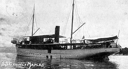 The SS Chauncy Maples at anchor on Lake Nyasa, four years after her launch