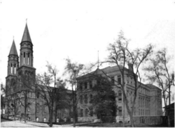 The church and Marist College (right), c. 1914 Church of the Sacred Heart of Jesus and Marist College, Atlanta, 1914.png