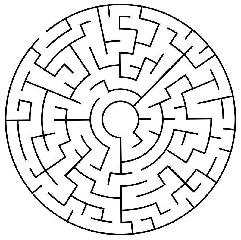 Circular maze type: Find a route to the centre of the maze.