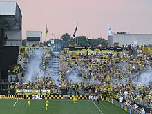 The Nordecke celebrating after Columbus scored a goal against the Chicago Fire in 2013 at Crew Stadium, now Historic Crew Stadium Columbus Crew v. Chicago Fire June 2013 08.jpg