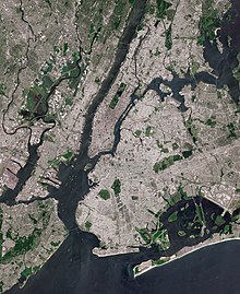 The core of the New York City metropolitan area, with Manhattan Island at its center Core of New York City by Sentinel-2.jpg