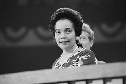 Coretta Scott King (the widow of Martin Luther King Jr.) attending the second day of the convention