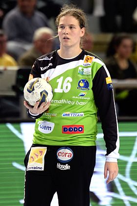 Déborah Dangueuger en 2014 bajo la camiseta de Metz Handball.