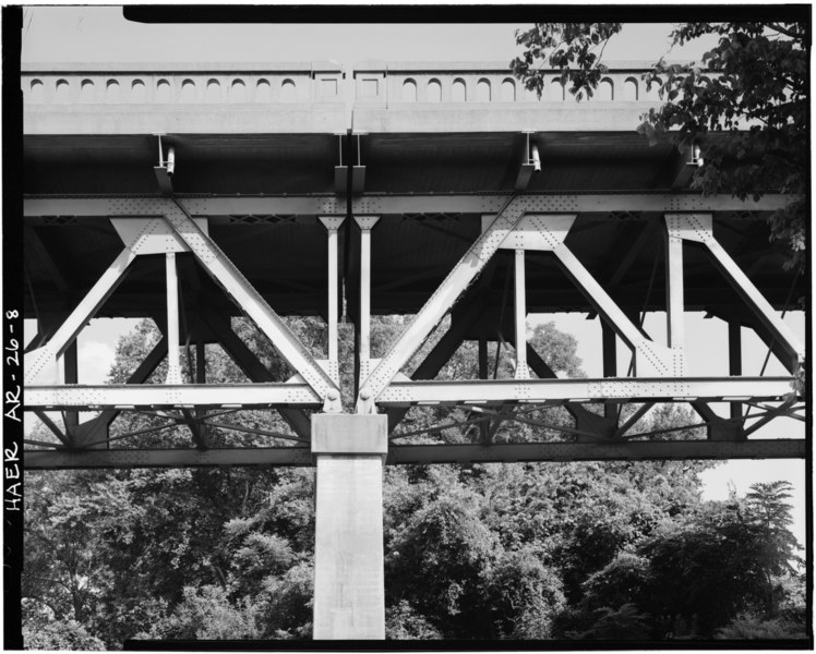 File:DETAIL VIEW OF DECK TRUSS AND BEARING CONDITIONS AT PIER, LOOKING SOUTHEAST - St. Louis - San Francisco Bridge, Spanning Spring River at U.S. Highway 62, Imboden, Lawrence County, HAER ARK,38-IMBO,1-8.tif