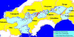 De Japanske Binnensee mei prefektueren en brêgen.