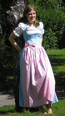 Dirndl traditional dress worn in Germany, Switzerland, Liechtenstein, Austria and South Tyrol