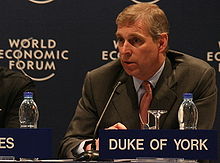 The Duke of York in his role as the UK's Special Representative for International Trade and Investment at the World Economic Forum on the Middle East, 2008. Duke of York - World Economic Forum on the Middle East 2008.jpg