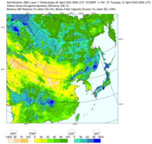 ECMWF soil moisture forecast for the East Asia region, showing the key moisture levels and intermediate measurements ECMWF soil moisture forecast, East Asia, 2022-04-12.png