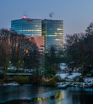 Headquarters of E.ON Ruhrgas in Essen photographed at Blue hour