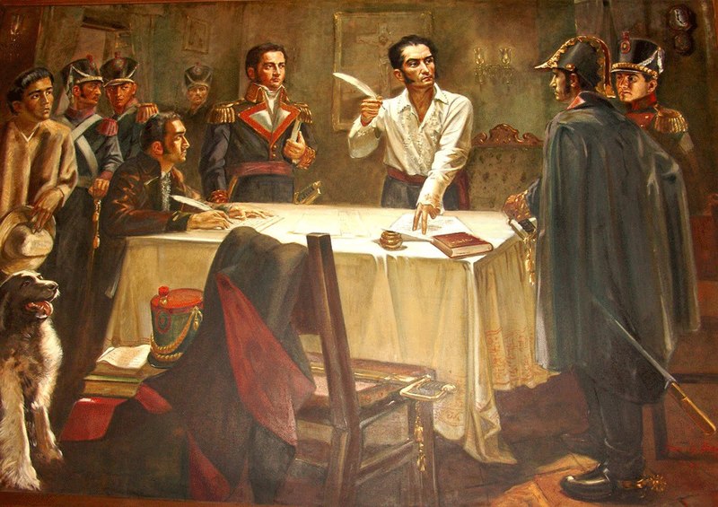 Archivo:El Libertador Simón Bolívar, Firmando el Decreto de GUERRA A MUERTE contra los Españoles.jpg