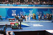 Deutsch: Fechten bei den Olympischen Jugend-Sommerspielen 2018: Tag 1, 7. Oktober 2018, Jungen, Säbel, Runde der letzten 16 - Matias Ríos (ARG) Vs Robert Vidovszky (USA) 10:15 English: Fencing at the 2018 Summer Youth Olympics – Boys' sabre Round of 16 – Matias Ríos (ARG) Vs Robert Vidovszky (USA) 10:15