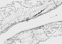 The 1796 map illustrates ribbon farms flanking Fort Detroit (center, above Detroit River) and across the river at what is now Windsor, Canada. The ribbon farm concept originated with Antoine de la Mothe Cadillac's founding of the fort, first called Fort Pontchartrain du Detroit, in July 1701. (See also the original map that covers a wider area, including Belle Isle Park) Fort Detroit and flanking ribbon farms.tif