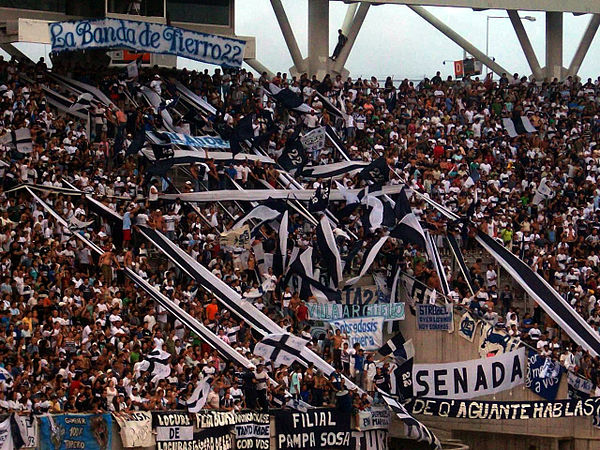 La 22 (club's barra brava) at Estadio Ciudad de La Plata during the match against Boca Juniors in the 2008 Torneo Clausura