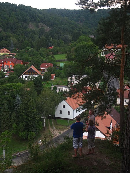 File:Frejštejn - výhled z hradu na Podhradí nad Dyjí (Frejštejn) a PR Podhradské skály.jpg