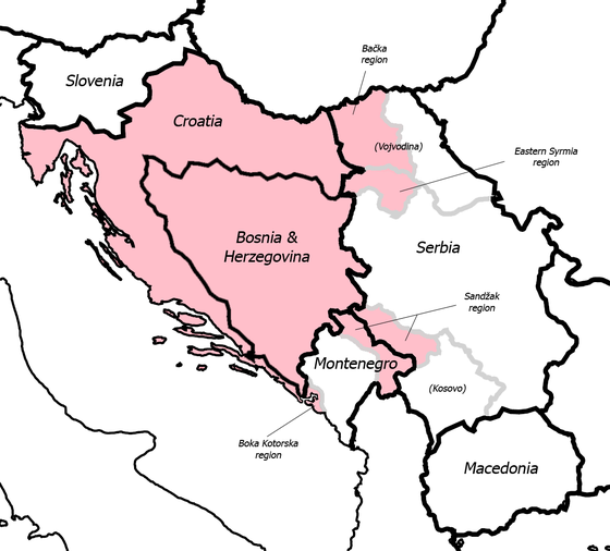 One of the visions of the borders of Greater Croatia as advocated by Dobroslav Paraga[1][2]