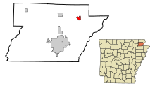 Greene County Arkansas Sisällytetyt ja rekisteröimättömät alueet Marmaduke Highlighted.svg