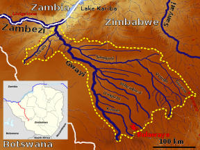 Stroomgebied van die Gwayi met die Shanganirivier in die middel