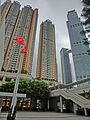 HK Tsuen Wan Town Hall 荃灣大會堂 outdoor carpark flagpoles view Nina Tower n Vision City May-2013.JPG
