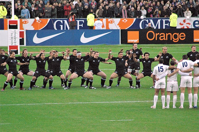 The All Blacks performing a haka prior to a Test match against France in 2006