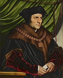 Portrait de Thomas More, huile sur panneau de chêne de Hans Holbein le Jeune (1527, The Frick Collection, à New York). (définition réelle 4 667 × 5 807)