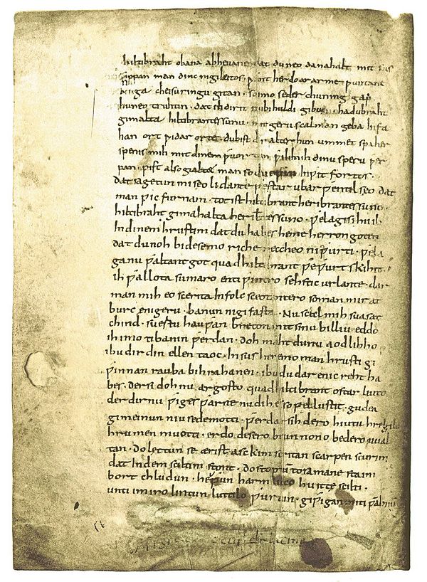 The second page of the Hildebrandslied manuscript