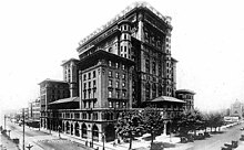 The second iteration of Hotel Vancouver, c. 1923. The hotel featured an Egyptian Art Deco-styled opera house. The opera house was later demolished in the 1970s. Hotel Vancouver2 Vancouver BC.jpg