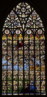 Western facade: stained glass window by Jan Haeck after Bernard van Orley depicting the Last Judgement (1528)