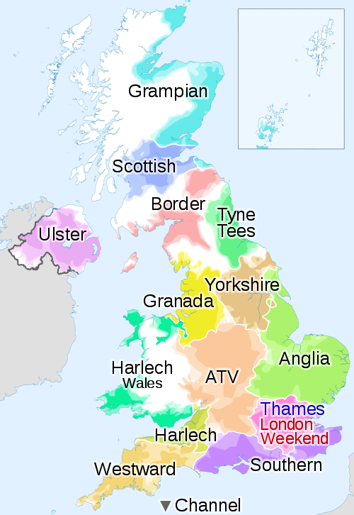 The ITV regions after the major change in contracts in 1968