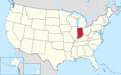 Yhdysvaltain kartta, jossa Indiana korostettuna