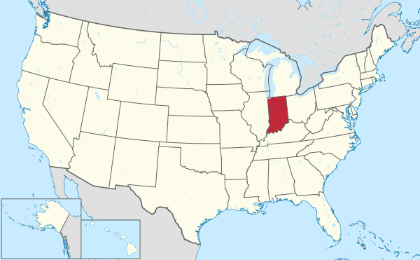 Map of the United States with Indiana highlighted