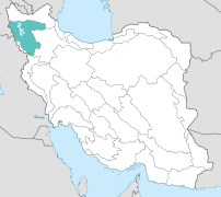 Carte de l'Iran représentant un petit bassin versant endoréique dans le Nord-Ouest du pays.
