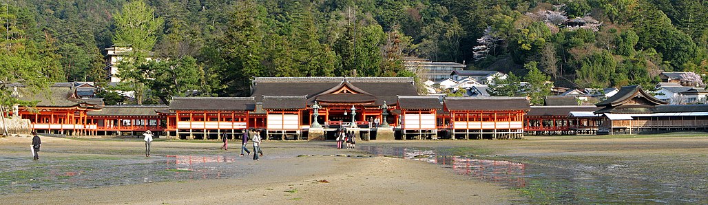 Itsukushima Shinto Shrine, Miyajima Island, Hiroshima Prefecture, Japan. This shrine is believed to be where the kami dwell, and hosts many ceremonies and festivals.