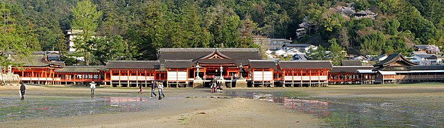 Itsukushima Shinto Shrine, Miyajima Island, Hiroshima Prefecture, Japan. This shrine is believed to be where the kami dwell, and hosts many ceremonies