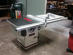 A standard rip fence on a table saw.