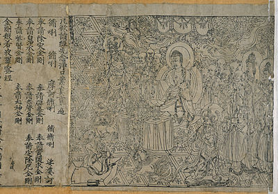 The intricate frontispiece of the Diamond Sutra from Tang Dynasty China, 868 AD (British Museum)