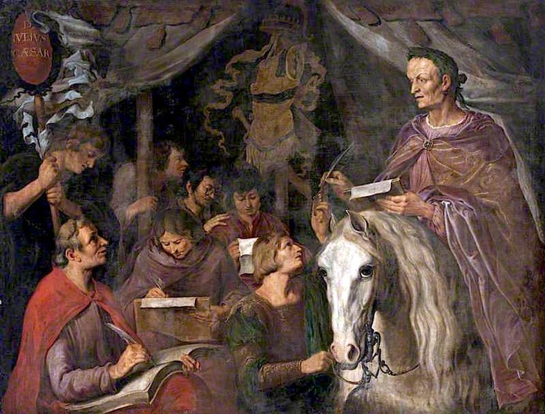 File:Julius Caesar on Horseback, Writing and Dictating Simultaneously to His Scribes.jpg