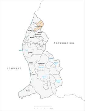 Lage der Gemeinde Schellenberg im Fürstentum Liechtenstein (anklickbare Karte)