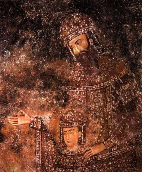 Dragutin and his father, Stefan Uroš I (a fresco in Sopoćani)