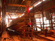 A ship being built in the old shipyard