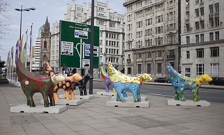 Seven of the 'Eight for 08' Superlambananas, a project of the European Capital of Culture, at The Strand