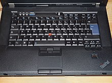 ThinkPad 7-row keyboard, replaced with a newer 'island' design in 2012. For user convenience, buttons with the same functions are located both above and below the touchpad. Lenovo-ThinkPad-Keyboard.JPG